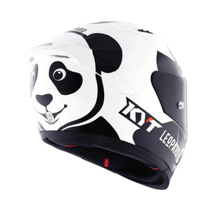 KYT Striker SV full-face motorcycle helmet with a white and black panda graphic design