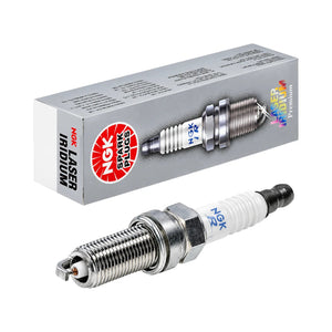 NGK Laser Iridium LKAR8AI-9 spark plug with its original packaging box for Bajaj and KTM motorcycles.