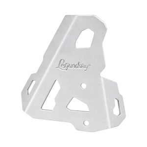 Legundary silver aluminium boot guards for Triumph Tiger 900 with angular protective design