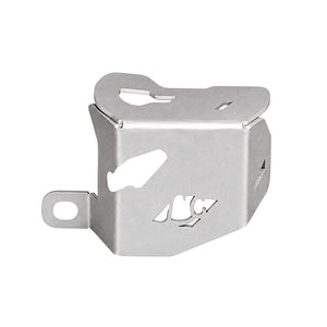 Silver CNC-machined aluminium rear oil cap for TVS Apache RTX 300 with a custom cutout design.