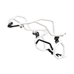 White Legundary Raptor upper and lower crash guard set for TVS Apache RTX 300 motorcycle