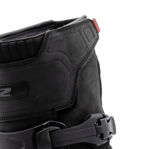 LS2 adventure motorcycle boot in black buffalo leather with adjustable buckle and protective padding