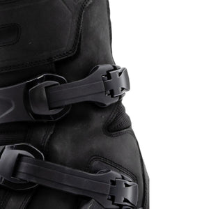 LS2 Adventure boots in black buffalo leather featuring adjustable buckles for a secure fit.