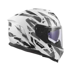 LS2 FF818 Storm 3 Kaos full face motorcycle helmet in white and grey with a clear visor and sun shield.