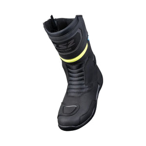 LS2 Goby black waterproof motorcycle touring boots with reinforced ankle protection and reflective details.