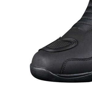 LS2 Goby waterproof touring motorcycle boot showing the reinforced toe cap and durable black leather finish.