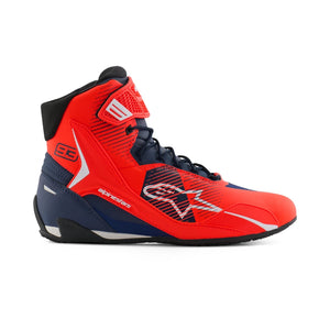 Motodrift Alpinestars MM93 Faster-4 riding shoes in red fluo and dark blue with microfiber upper and ankle protection