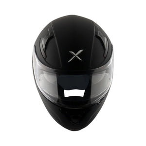 Motodrift Axor Apex solid matte black full-face motorcycle helmet with clear visor and top ventilation vents