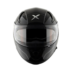 Motodrift Axor Apex solid black full-face motorcycle helmet with clear visor and aerodynamic design