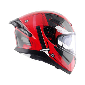 Motodrift Axor Apex Marvel Deadpool full-face motorcycle helmet in red and black with integrated spoiler