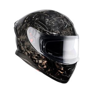 Motodrift Axor Apex forged carbon motorcycle helmet with clear visor and integrated spoiler on white background