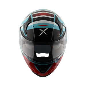 Motodrift Axor Apex Hex-2 full-face motorcycle helmet with futuristic angular graphic, visor, and ventilation system.