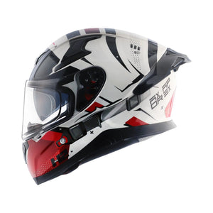 Motodrift Axor Apex Hex-2 full-face helmet in white, black, and red with futuristic angular graphic design.