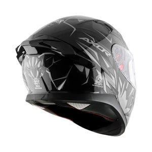 Motodrift Axor Apex Hunter full-face motorcycle helmet in black with angular prism graphics and rear spoiler