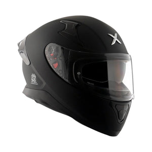 Motodrift Axor Apex solid matte black full-face motorcycle helmet with clear visor and aerodynamic design