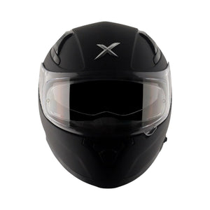 Motodrift Axor Apex solid matte black full-face motorcycle helmet with clear visor and internal sun shield