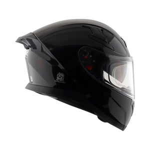 Motodrift Axor Apex Solid full-face motorcycle helmet in glossy black with a clear visor and aerodynamic design