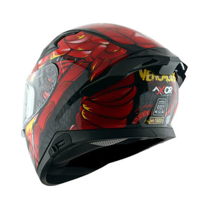 Motodrift Axor Apex Venomous sport-touring helmet with red and black graphic design and integrated rear spoiler