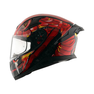 Motodrift Axor Apex Venomous full-face motorcycle helmet in red and black with an aggressive graphic design.
