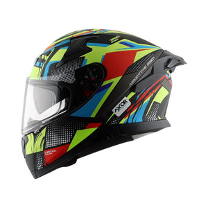 Motodrift Axor Apex Vivid sport touring helmet with aerodynamic spoiler and multi-color graphic design