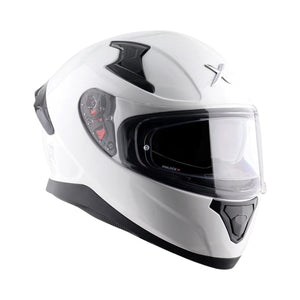 Motodrift Axor Apex solid white full-face motorcycle helmet with clear visor and aerodynamic design