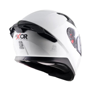 Motodrift Axor Apex Solid full-face motorcycle helmet in white with rear spoiler and clear visor