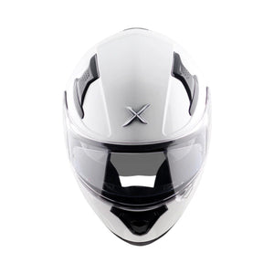 Motodrift Axor Apex solid white full-face motorcycle helmet with clear visor and top ventilation ports
