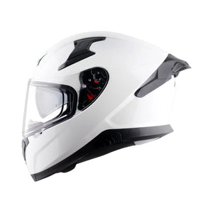 Motodrift Axor Apex solid white full-face motorcycle helmet with clear visor and aerodynamic design