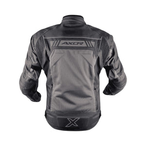 Motodrift Axor Nimbuz riding jacket in grey, featuring mesh panels and protective back armour for motorcycle riders.