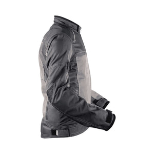 Motodrift Axor Nimbuz grey and black mesh riding jacket with Level 2 armour, side profile view.