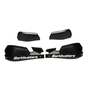 Motodrift Barkbusters VPS black plastic handguard replacement shields for adventure and off-road motorcycle protection.