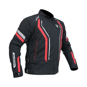 Motodrift Bison Air Pro black motorcycle riding jacket with red accents, mesh panels, and protective armor.