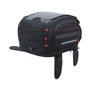 Motodrift Bison Octapod black magnetic motorcycle tank bag with transparent phone pocket and reflective trim
