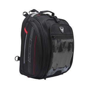 Motodrift Bison Octapod black magnetic motorcycle tank bag with transparent mobile screen and reflective details