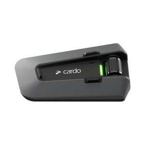 Motodrift Cardo Packtalk Edge motorcycle communication system with black finish and green LED indicator light