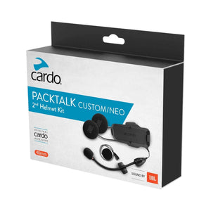 Motodrift Cardo Packtalk Neo and Custom 2nd helmet kit featuring premium JBL speakers and mounting accessories.