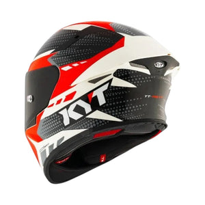 Motodrift KYT TT Revo Gear full-face motorcycle helmet in red, white, and black with aerodynamic graphic design