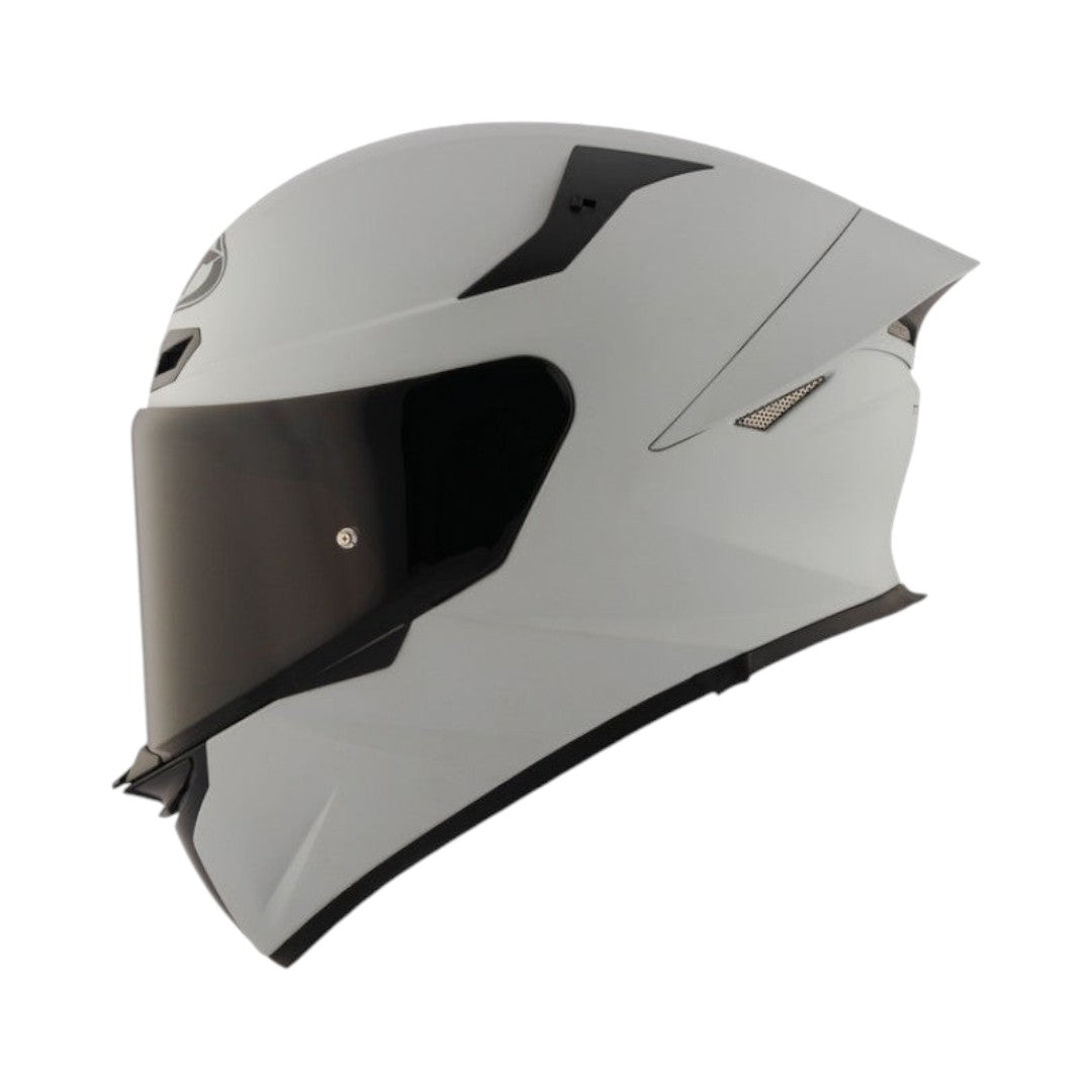 Motodrift KYT TT Revo Plain sport touring helmet in matte grey with a dark tinted visor, side profile view.