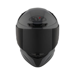 Motodrift KYT TT Revo Plain sport touring helmet in glossy grey with a dark tinted visor, front view.