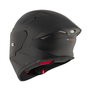 Motodrift KYT TT Revo Plain matte black sport touring helmet, rear view showing aerodynamic shell and ventilation.