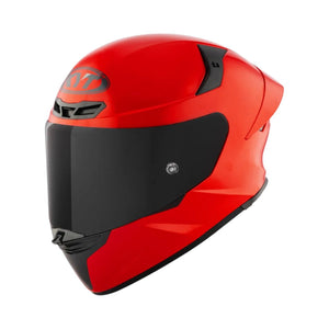 Motodrift KYT TT Revo Plain sport touring helmet in bright red with a dark tinted visor and aerodynamic design.