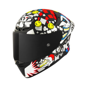 Motodrift KYT TT Revo Ricardo Rossi 2022 replica matte motorcycle helmet with vibrant graphic design and dark visor