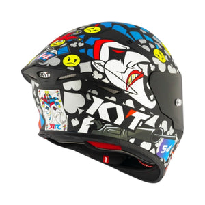 Motodrift KYT TT Revo Ricardo Rossi 2022 replica matte motorcycle helmet with colorful joker and card suit graphics