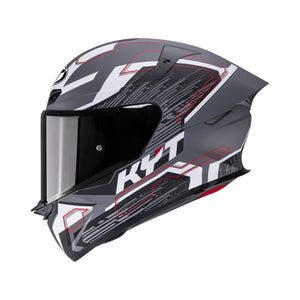 Motodrift KYT TT Revo Speeding full face motorcycle helmet in matte grey with red and white racing graphics