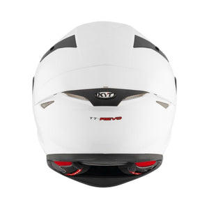 Motodrift KYT TT Revo Plain white sport touring helmet, rear view showing aerodynamic shell and ventilation ports.
