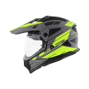 Motodrift LS2 MX436 Pioneer II dual-sport helmet in matt grey and hi-viz yellow with adjustable peak and clear visor
