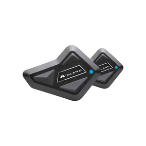 Motodrift MIDLAND BT MINI dual intercom units with black compact design and blue LED status lights for motorcycle helmets