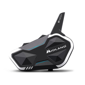 Motodrift Midland R1 Mesh helmet intercom in black with white accents and intuitive control buttons