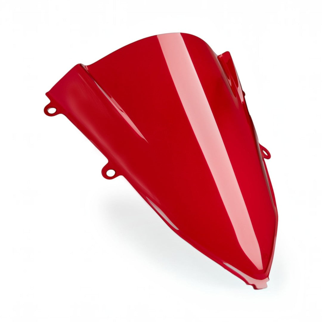 Motodrift Puig Z-Racing red windscreen for Honda CBR650R made of high-impact acrylic for improved aerodynamics.