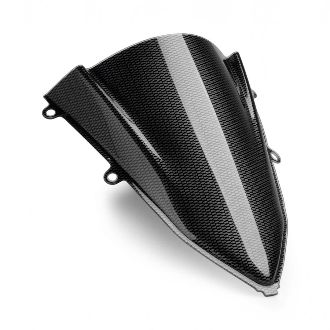 Motodrift Puig Z-Racing screen for Honda CBR650R in a carbon fiber look finish, featuring a durable acrylic design.